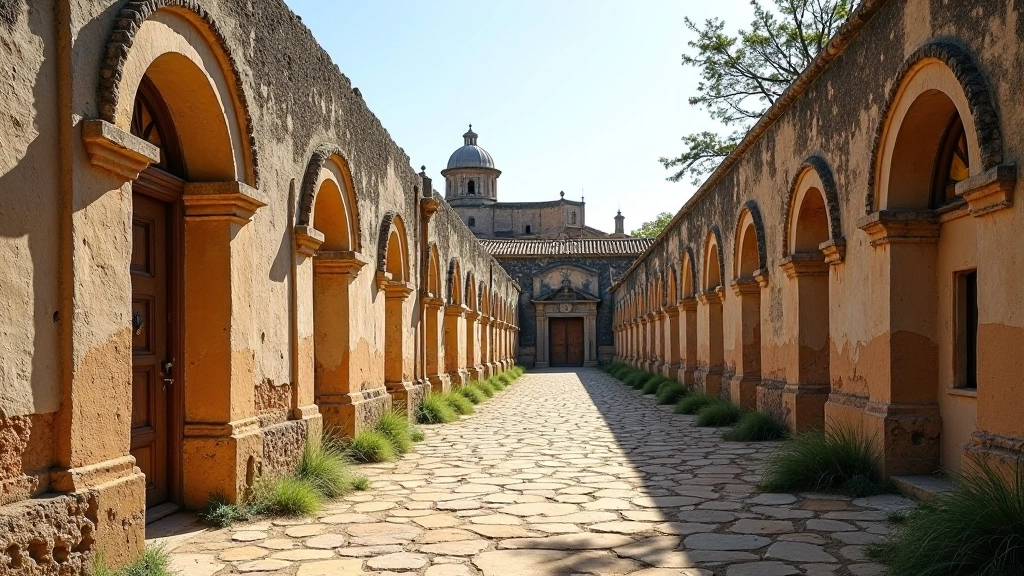 Ruinas jesuíticas con arquitectura de piedra y arcos coloniales